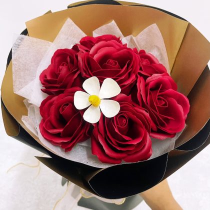 Classic 7 Red Rose Soap Flower Bouquet