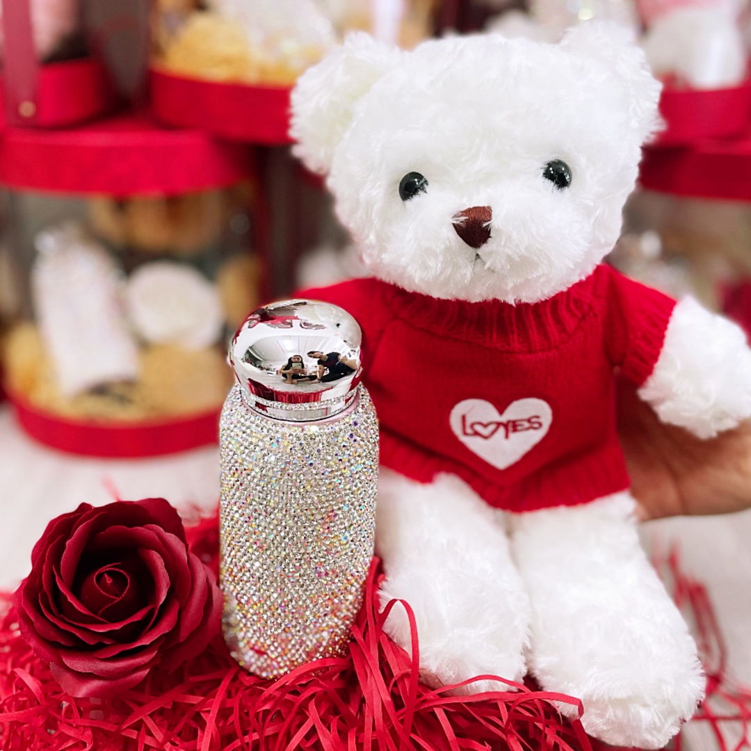 Cuddle & Sip Gift Set – Teddy Bear + Fancy Thermal Flask
