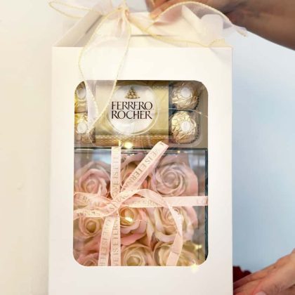 Elegant Gift Box with Soap Roses & Ferrero Rocher